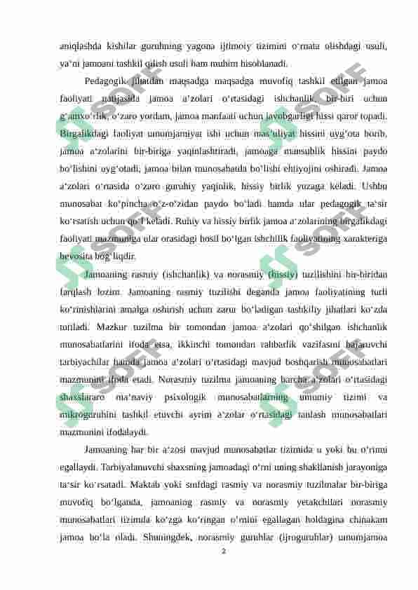 Tarbiya metodlarining jamoaning rivojlanish darajasiga bog’ligi 2
