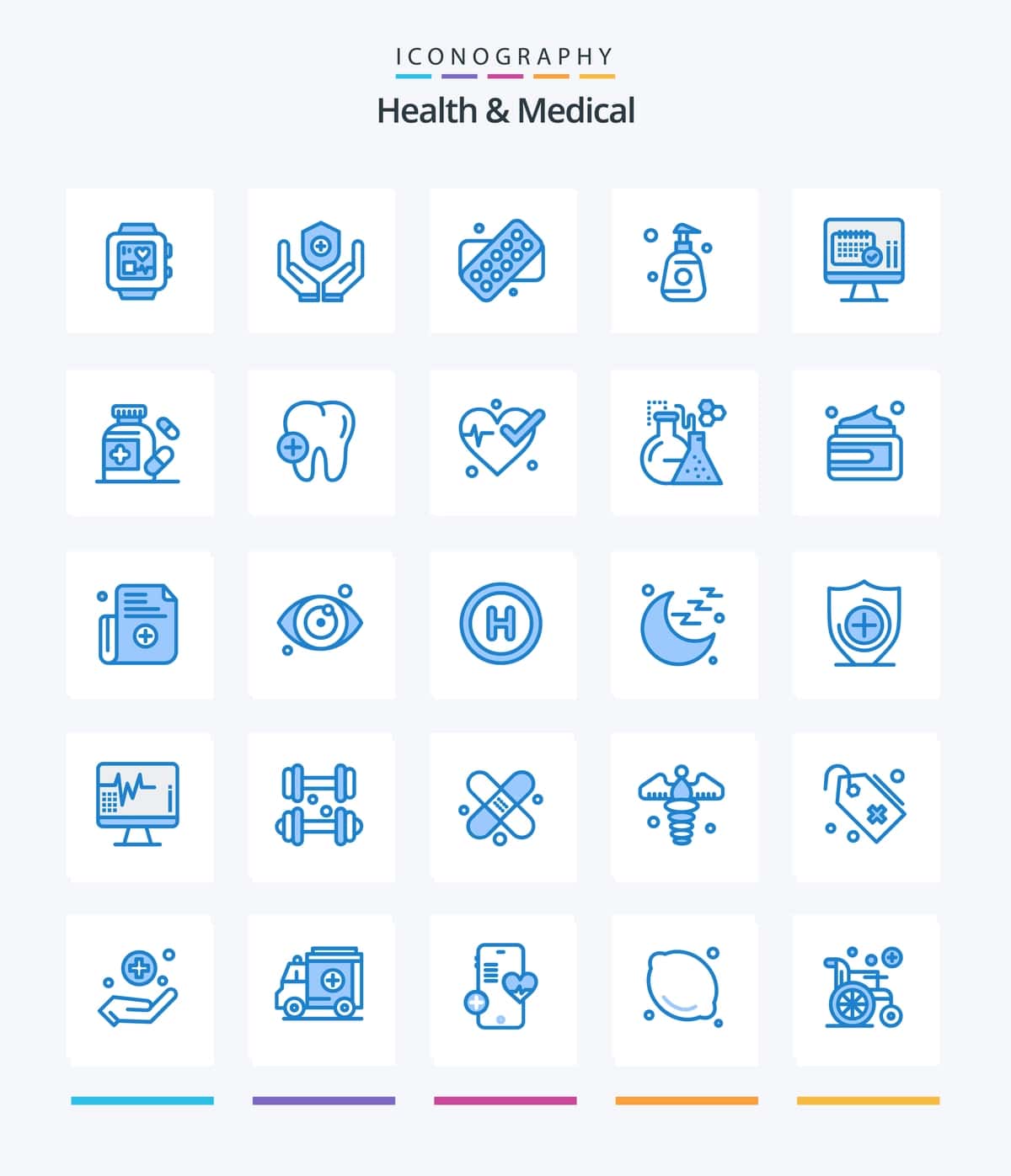 Creative Health Medical 25 koʻk piktogramma toʻplami, masalan, kalender ekrani | Creative health medical 25 blue icon pack such as calender screen 1