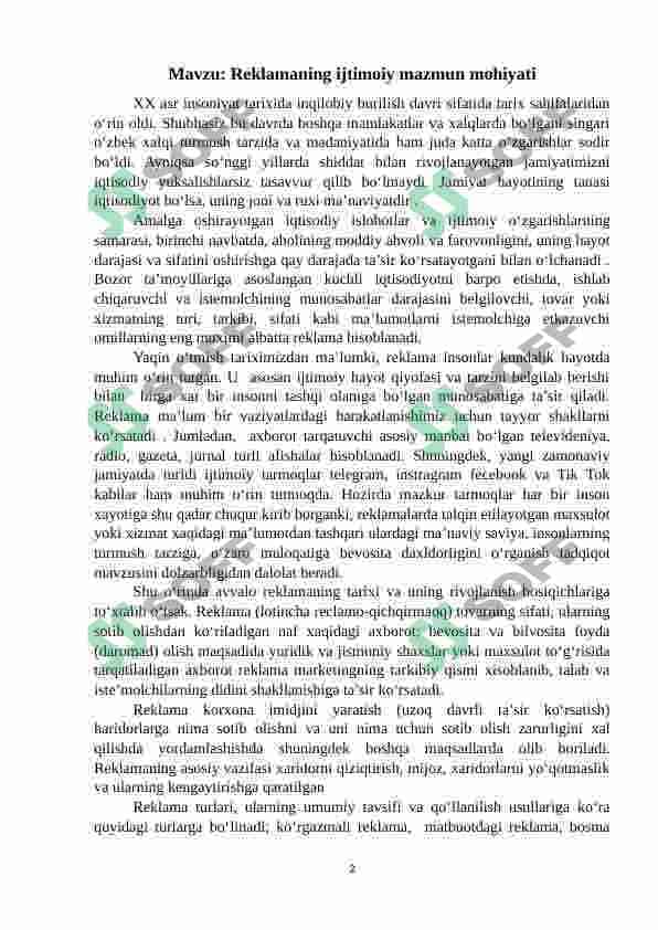 Reklamaning ijtimoiy mazmun mohiyati 2