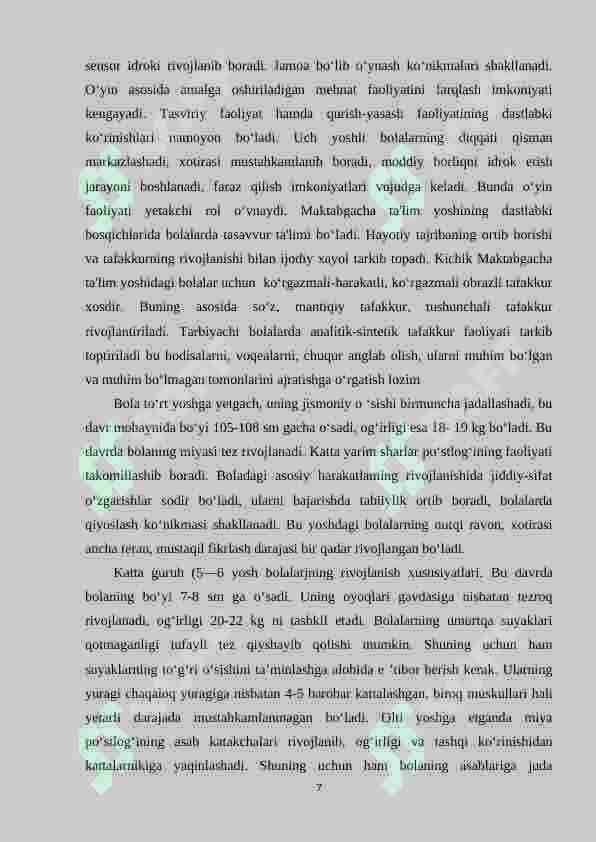 Maktabgacha ta’lim davrida yosh davrlarining o‘ziga xos xususiyatlari. 7
