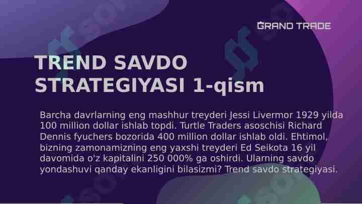 Trend savdo strategiyasi. 1-qism. Treyding.
