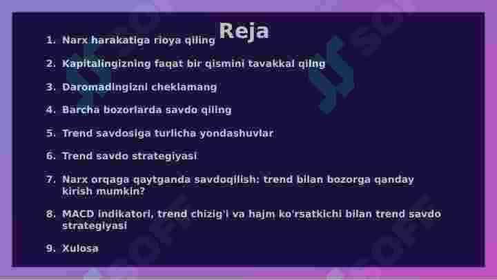 Trend savdo qilish strategiyasi. Treyding. 2