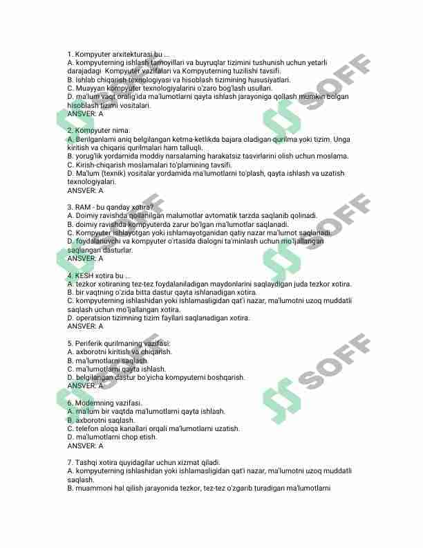 internet, dasturlash, tarmoq administratorligi test javoblari 1
