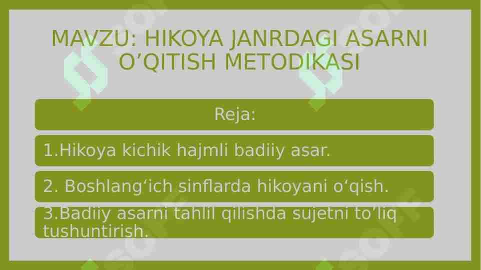 HIKOYA JANRDAGI ASARNI O’QITISH METODIKASI