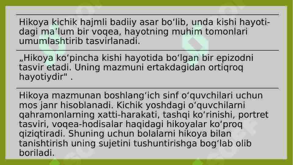 HIKOYA JANRDAGI ASARNI O’QITISH METODIKASI 2
