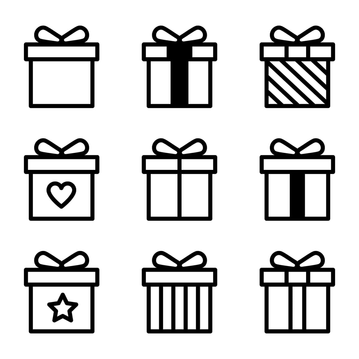 Sovg'a qutisi belgisi to'plami sovg'a qutisi belgilari chiziq uslubidagi vektor tasviri | Gift box icon set gift box signs line style vector illustration 1