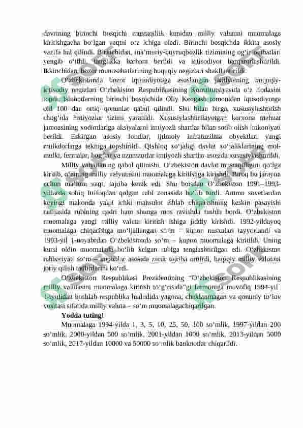 O‘ZBEKISTONDA IQTISODIY ISLOHOTLAR VA IJTIMOIY SIYOSAT 2