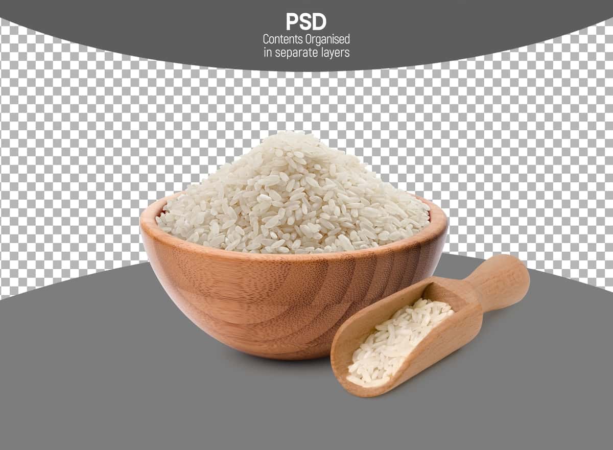 Oq yasemin guruch kosasi ajratilgan shaffof fon | White jasmine rice bowl isolated transparent background 1