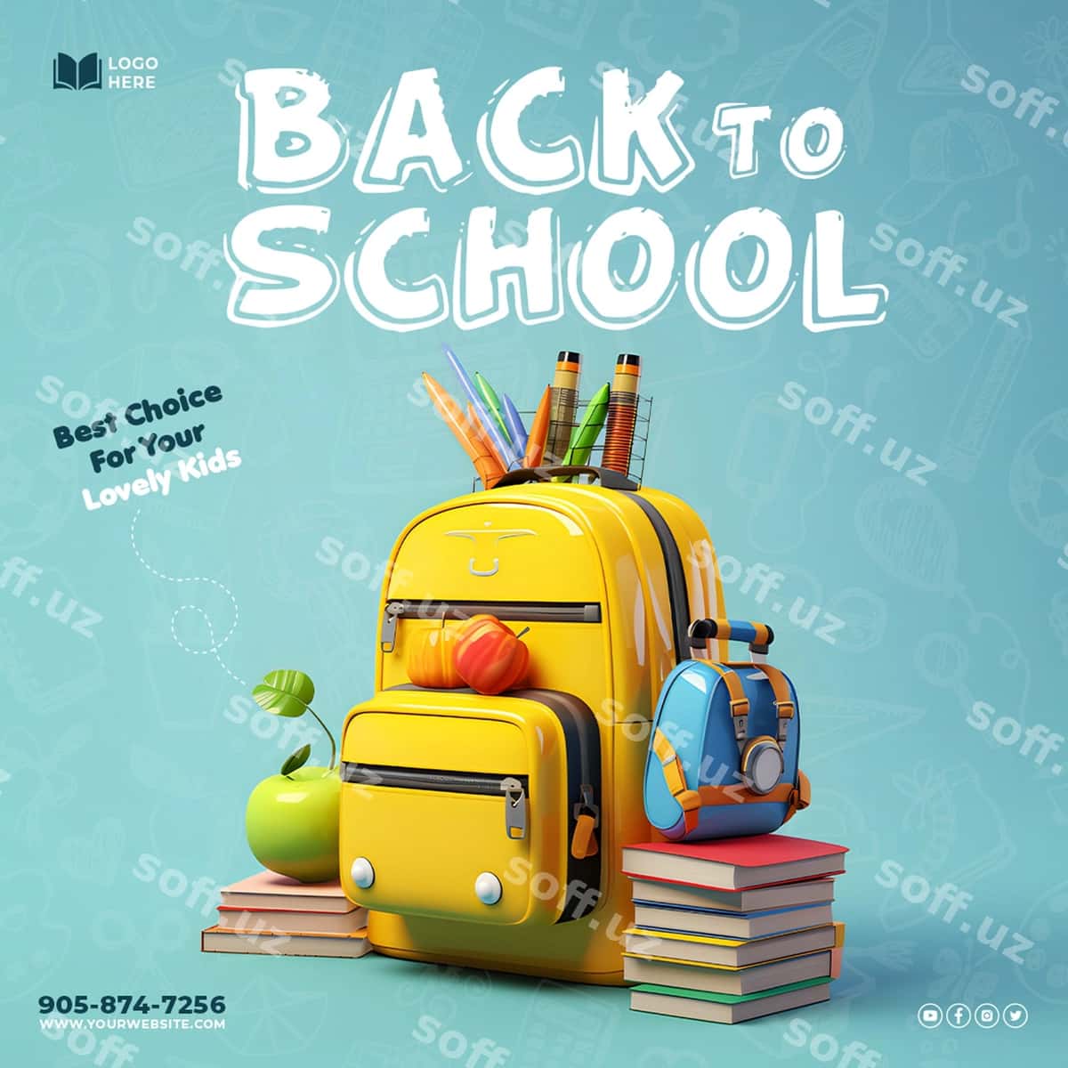 3D maktabga qaytish ijtimoiy tarmoqlardagi e'lon | 3d back school social media post 1