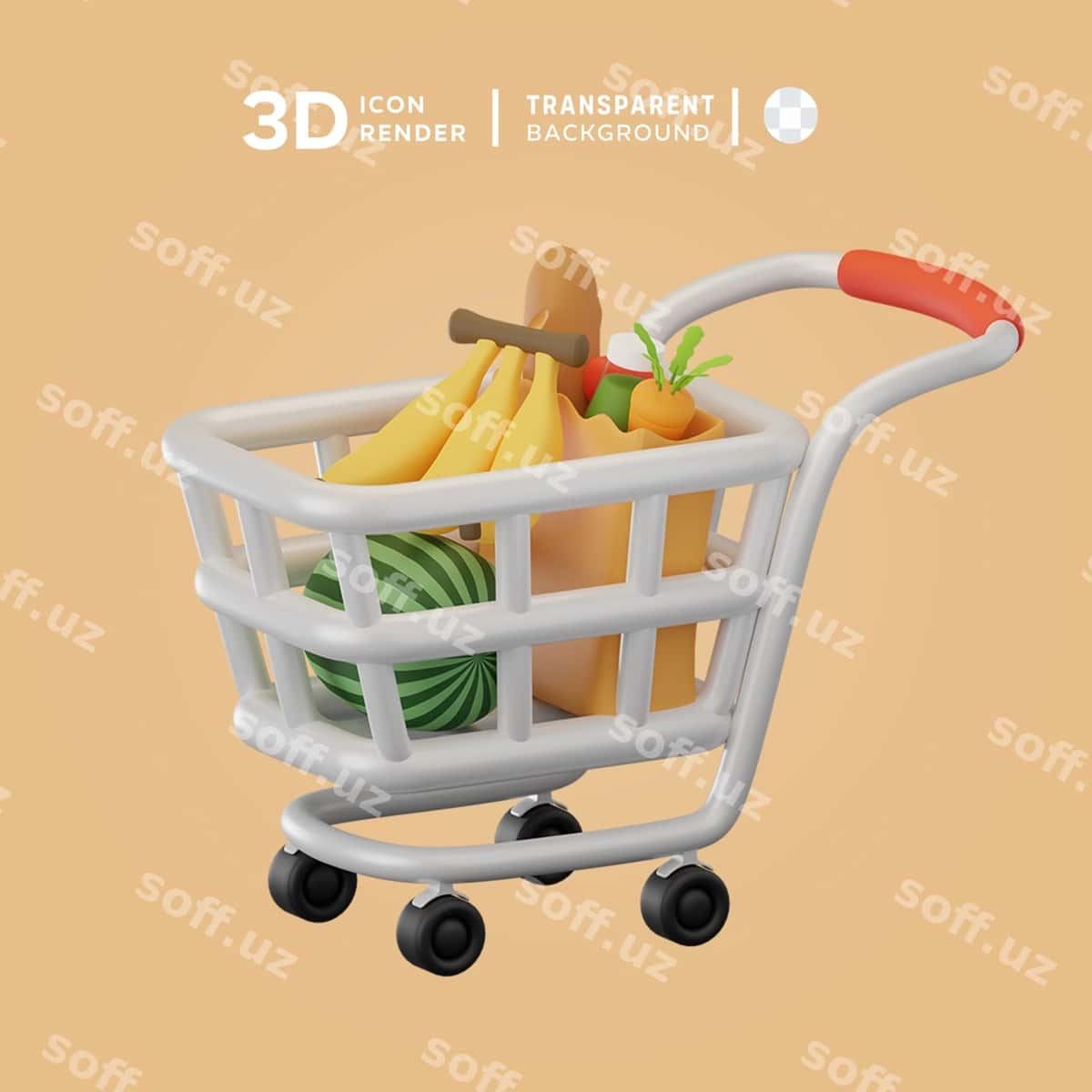 Uch o'lchovli ikonka trolli oziq-ovqat illustratsiyasi | 3d icon trolly grocery illustration 1