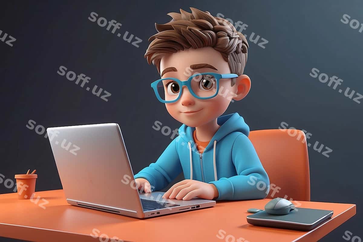 3d bolalar qahramoni notebookda ishlaydi | 3d kid character working laptop 1