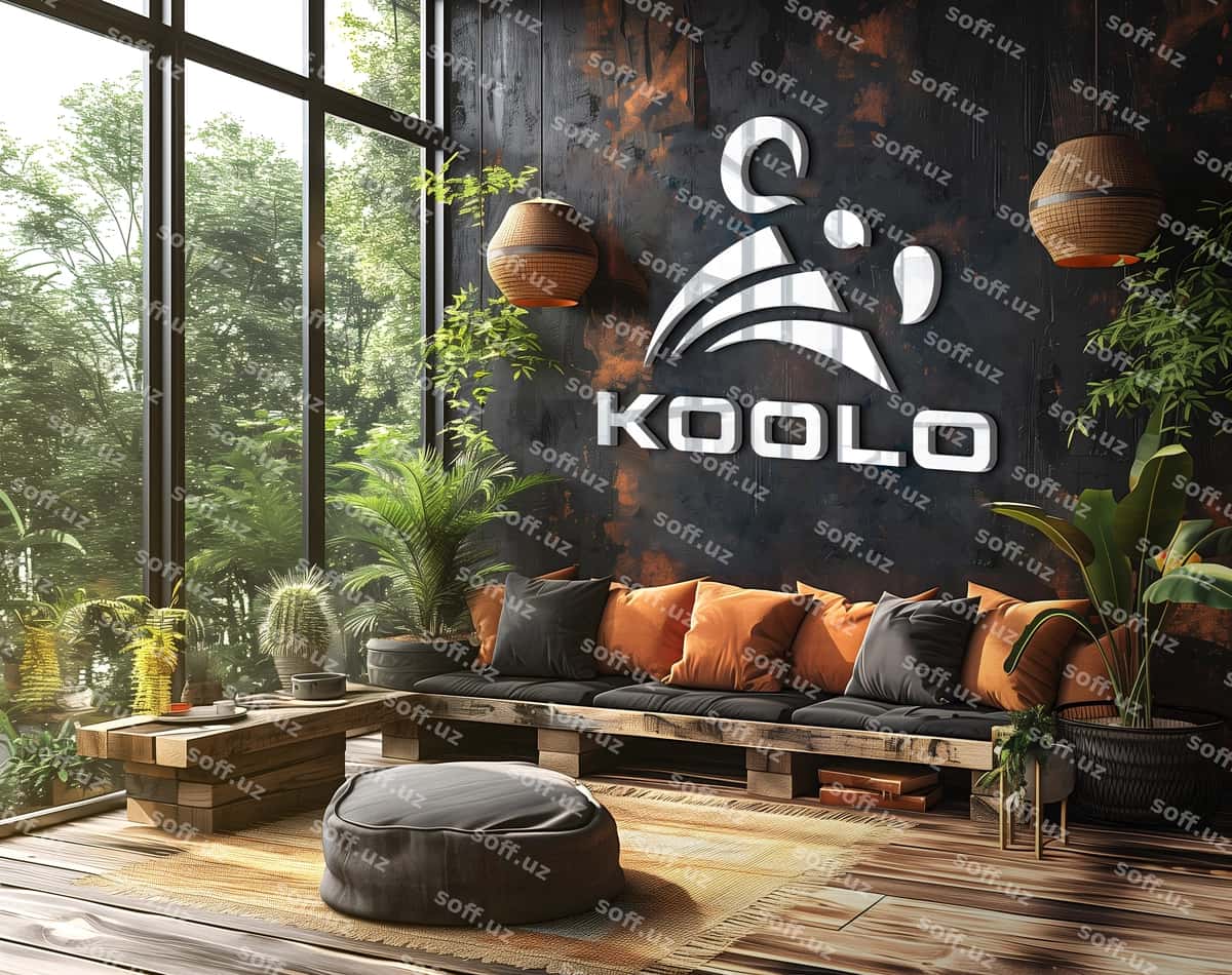 3D logotipi maketi ofis yashash maydoni devori | 3d logo mockup office living area wall 1