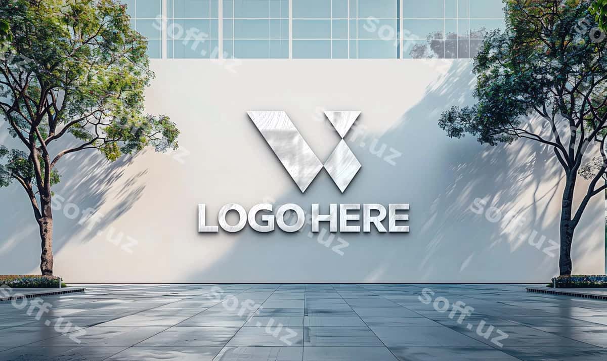 3d zamonaviy fassada belgi ko'cha logotip mockup | 3d modern facade sign street logo mockup 1