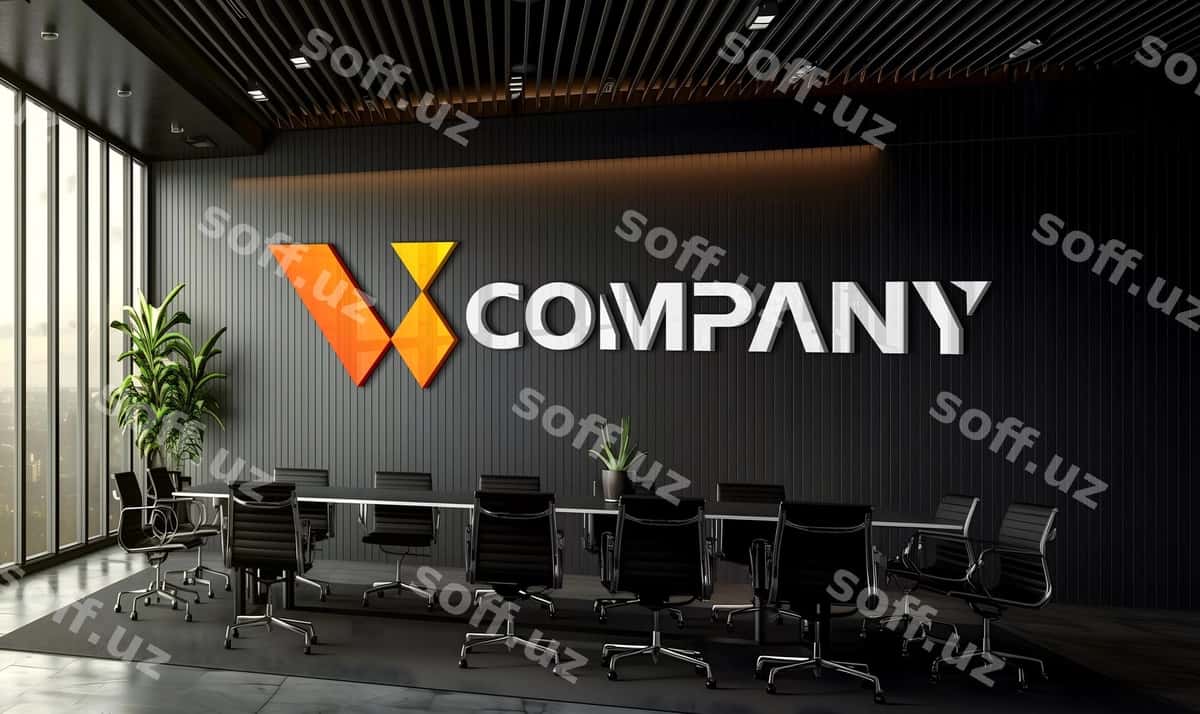 3d ofis uchrashuv xonasi logotip namunasi | 3d office meeting room logo mockup 1