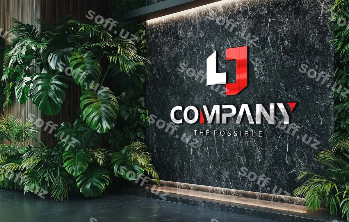 3d ofis qabulxona devar mockup | 3d office reception wall mockup 1