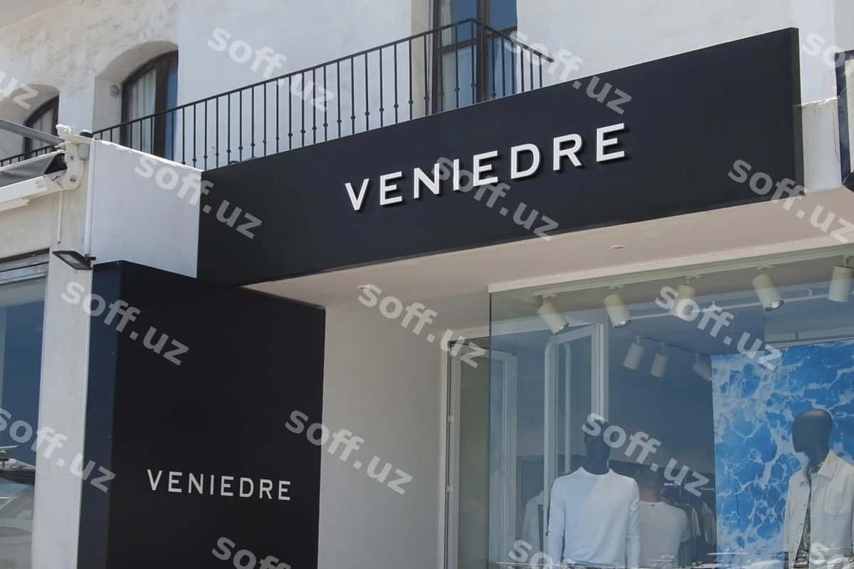 Uch o'lchovli oq logotip namunasi fassad belgisi | 3d white logo mockup facade sign 1