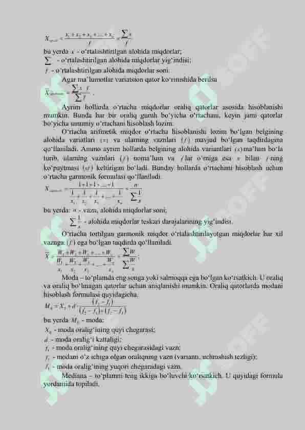 O`rtacha miqdorlar. Varatsiyako`rsatkichlari 2