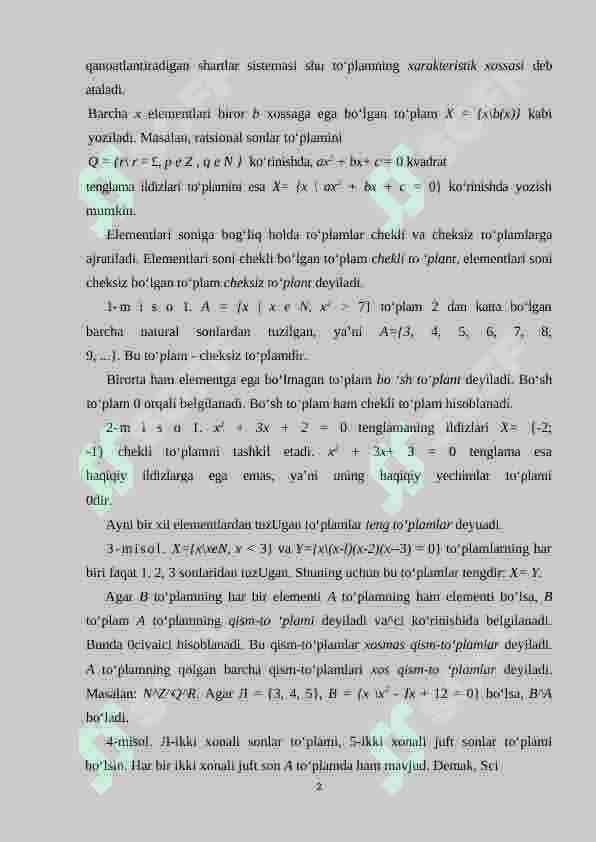 SONLI TOʻPLAMLAR HAQIDA MA’LUMOT 2