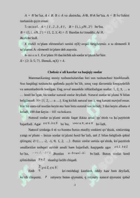 SONLI TOʻPLAMLAR HAQIDA MA’LUMOT 3