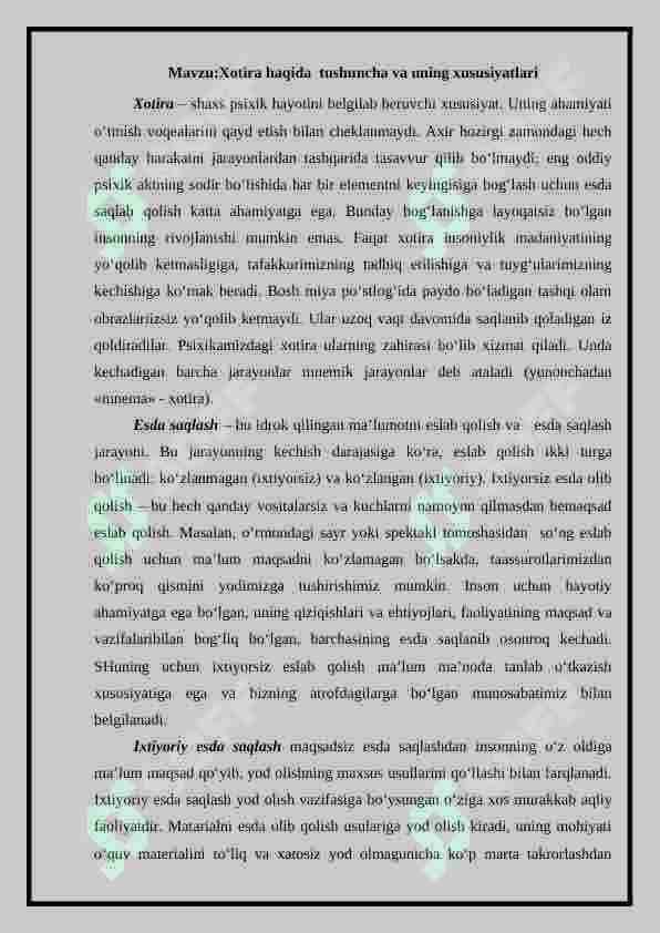Xotira haqida  tushuncha va uning xususiyatlari 2