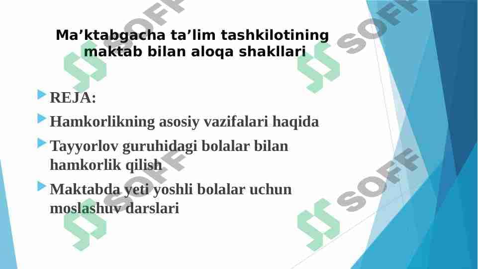 Ma’ktabgacha ta’lim tashkilotining maktab bilan aloqa shakllari