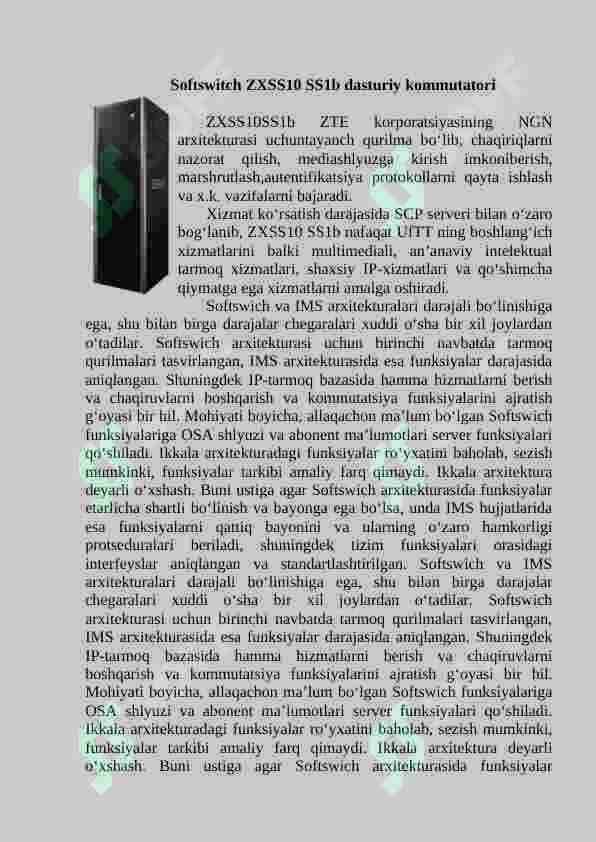 SOFTSWITCH ZXSS10SS1B DASTURIY KOMMUTATORNING FUNKSIONAL SXEMASI VA IMKONIYATLARINI O‘RGANISH 3
