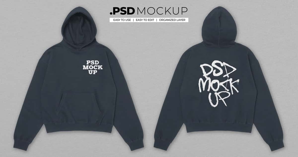 Psd maketli qutichali kapshonli qalpoqcha | Psd mockup boxy hoodie 1