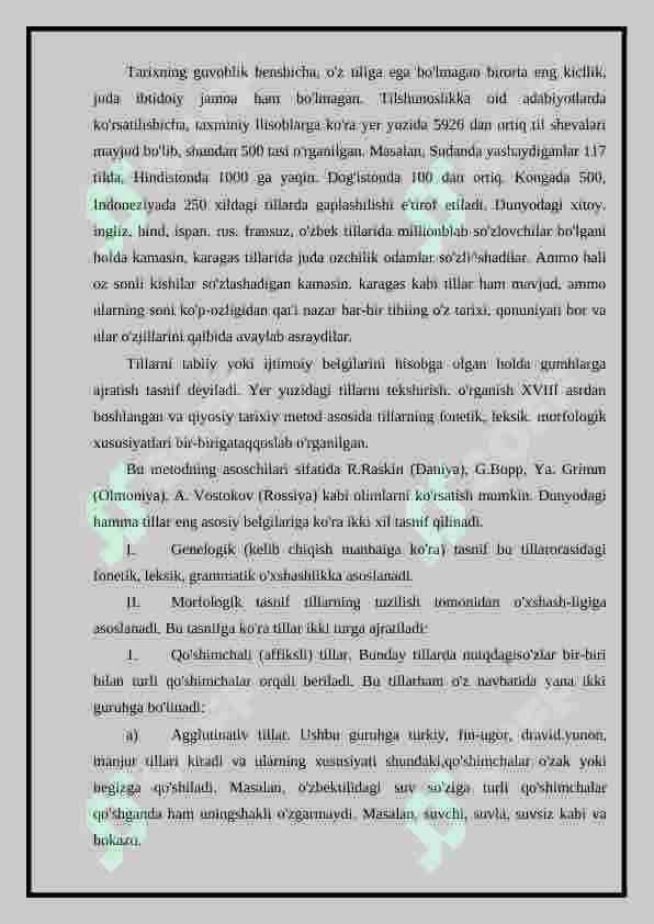 Dunyo tillarining tasnifi 2