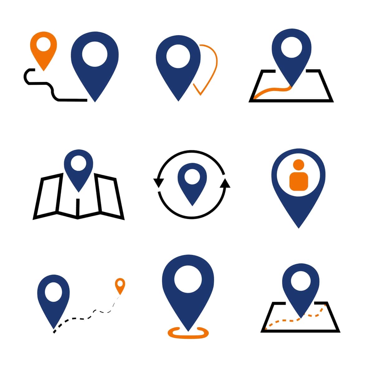 Xarita PIN navigatsiya piktogrammalari tekis uslubni o'rnatadi | Map pin navigation icons set flat style 1