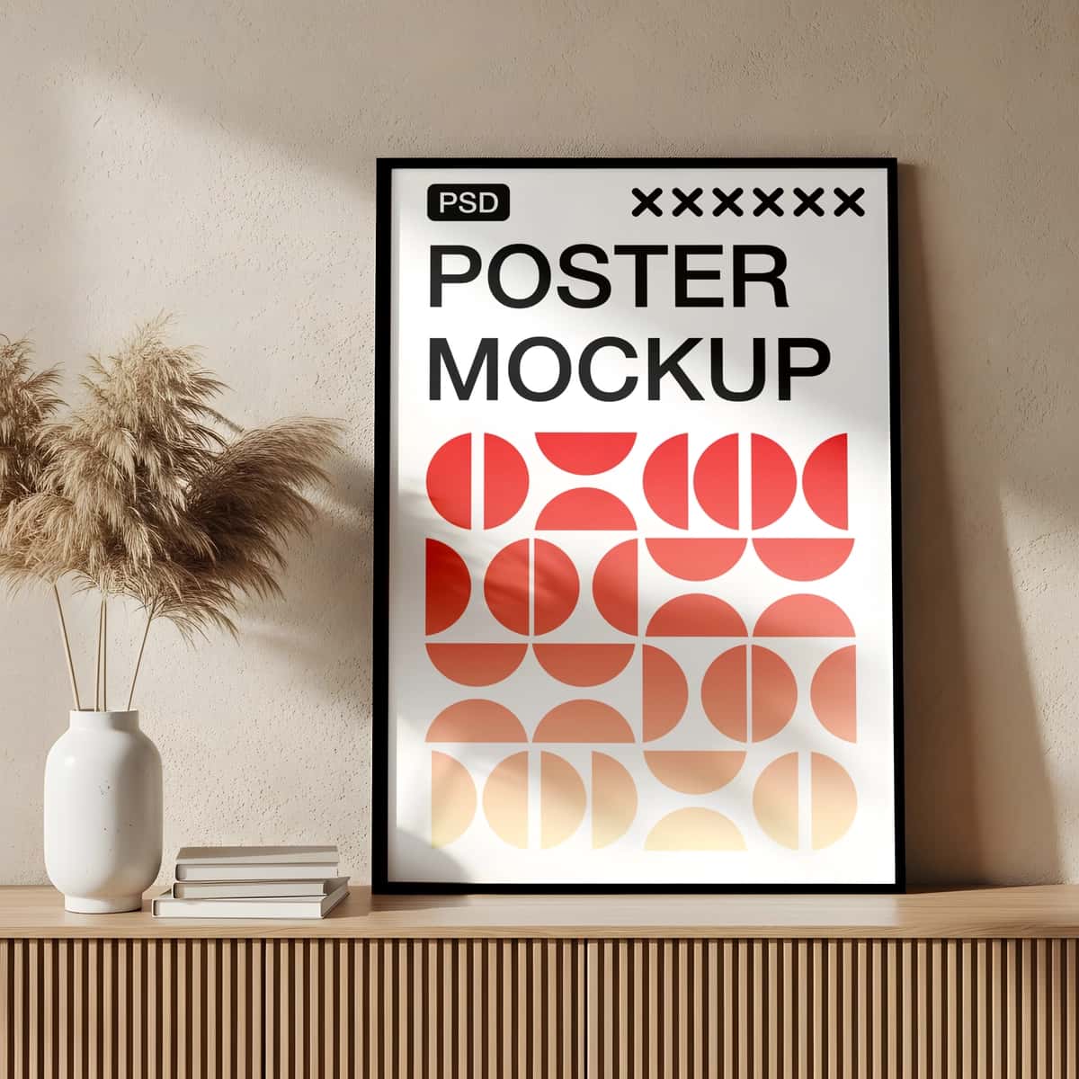 Pampas o'ti kitoblari bilan zamonaviy ramkali plakat maketi | Modern framed poster mockup with pampas grass books 1