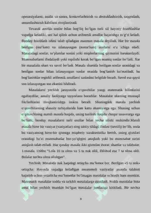 2-sinflarga matematikadan sodda va murakkab masalalarni yechishga o‘rgatish metodikasi 8