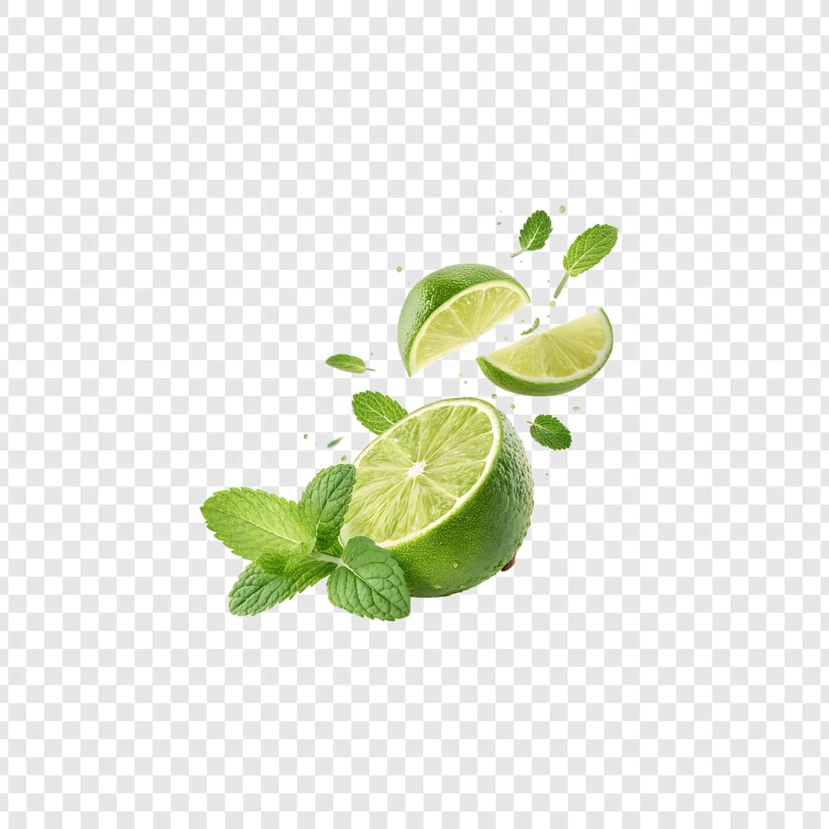 Yalpiz barglari bilan yangi laym izolyatsiya qilingan shaffof fon | Fresh lime with mint leaves isolated transparent background 1