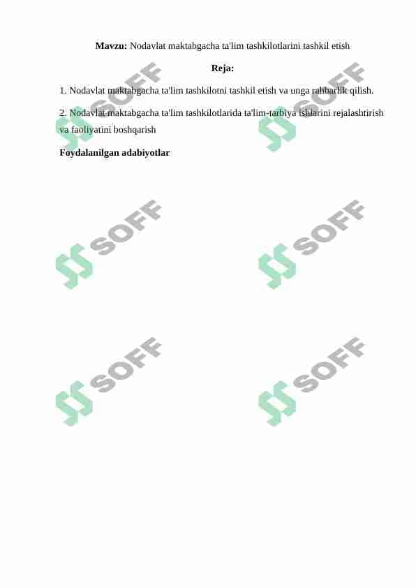 Nodavlat maktabgacha ta'lim tashkilotlarini tashkil etish