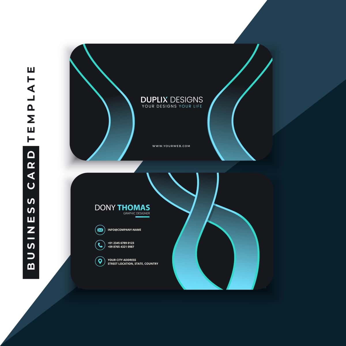 Minimalist ko'k qora biznes karta dizayni | Minimalist blue black business card design 1