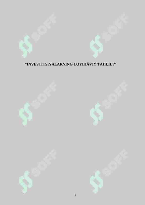 INVESTITSIYALARNING LOYIHAVIY TAHLILI