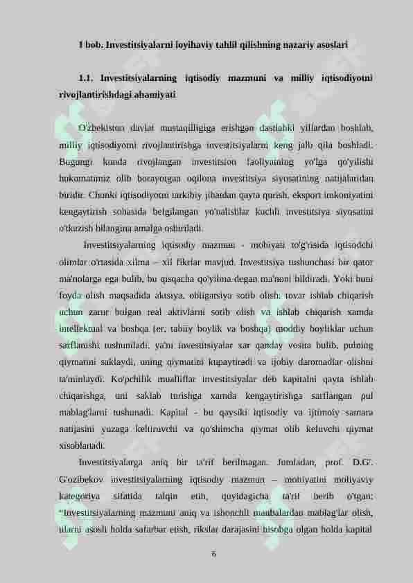 INVESTITSIYALARNING LOYIHAVIY TAHLILI 6