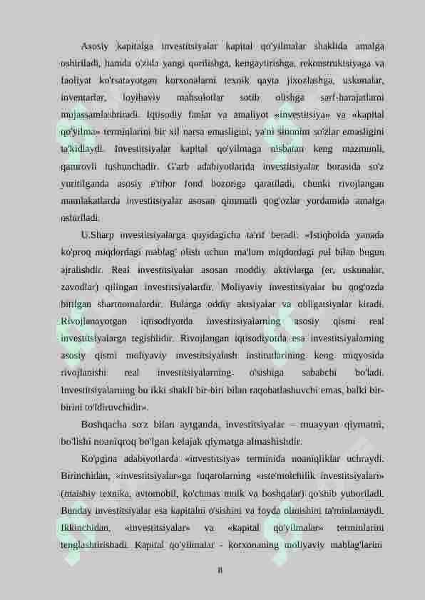 INVESTITSIYALARNING LOYIHAVIY TAHLILI 8