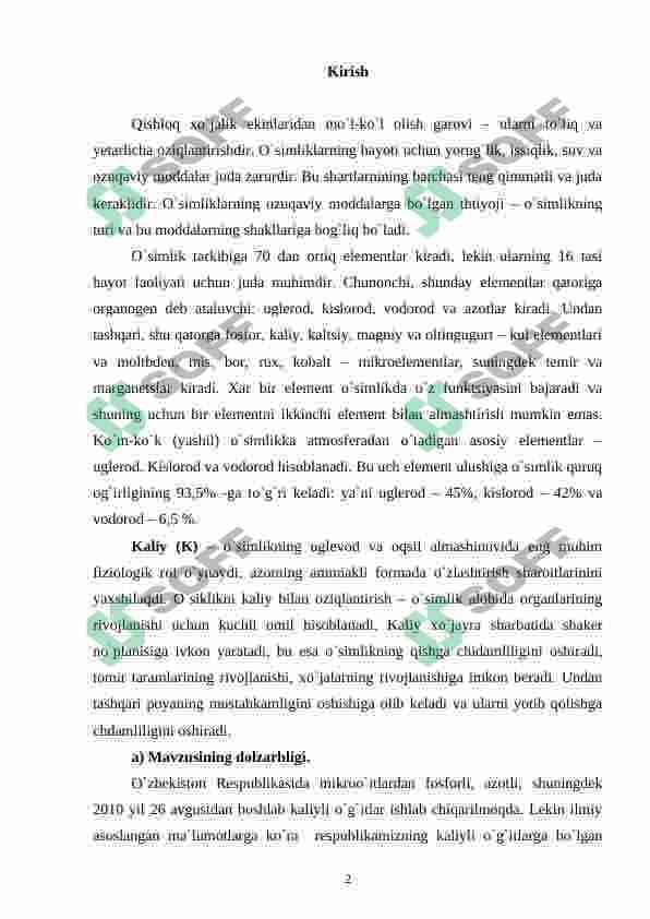 Kaliy xloridni silvinitlardan flotatsiya usulida ajratib olish 2