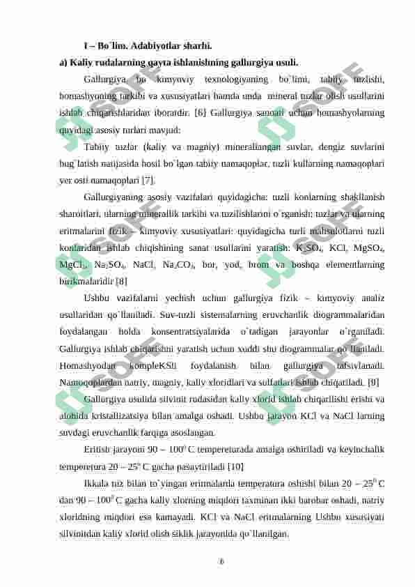 Kaliy xloridni silvinitlardan flotatsiya usulida ajratib olish 6