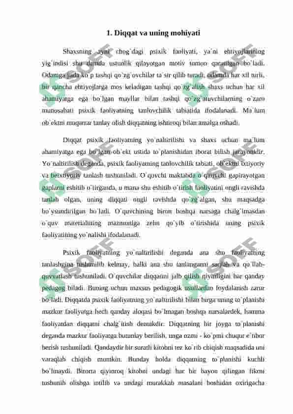 Diqqat xususiyatlari 5