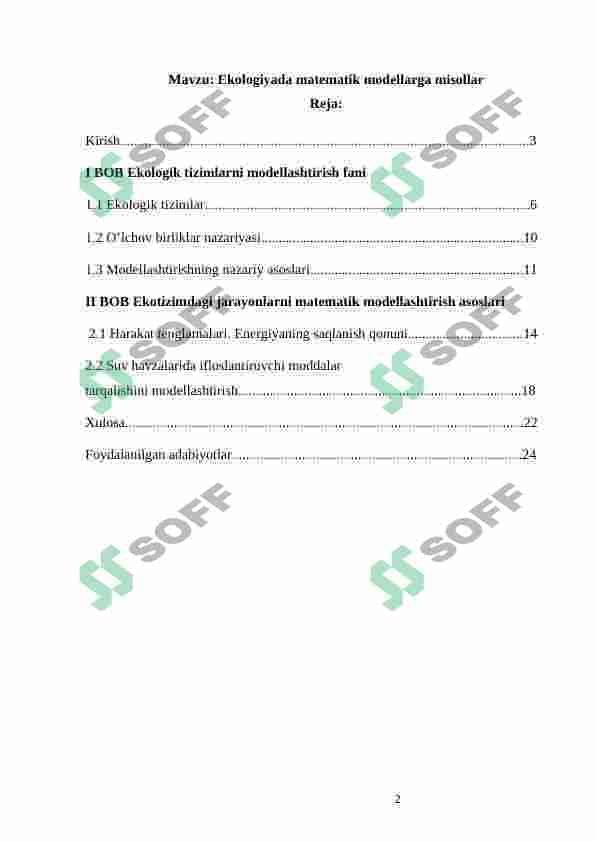 Ekologiyada matematik modellarga misollar 2