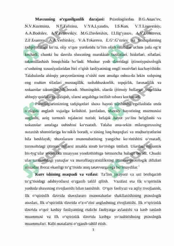 Ilk o'spirinlik davrida o'zini-o'zi anglash muammosi 3