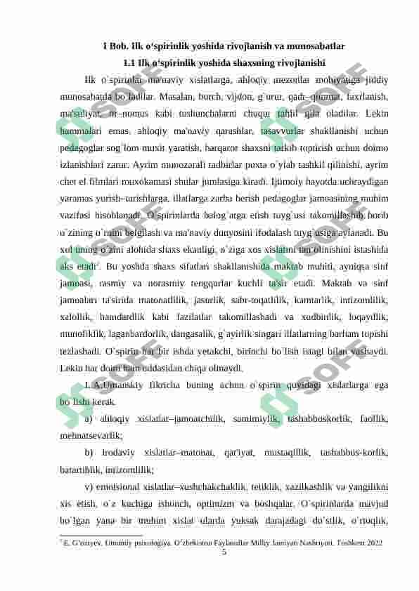 Ilk o'spirinlik davrida o'zini-o'zi anglash muammosi 5