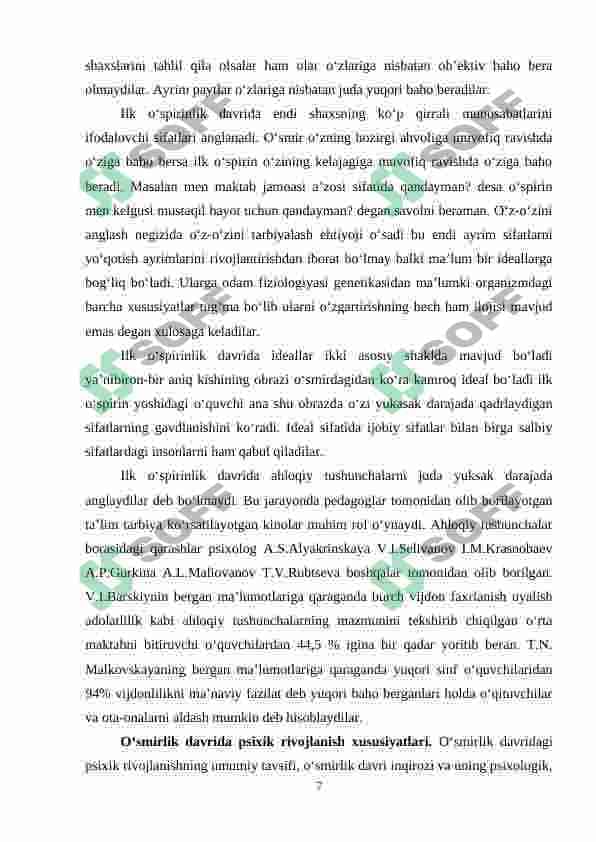 Ilk o'spirinlik davrida o'zini-o'zi anglash muammosi 7