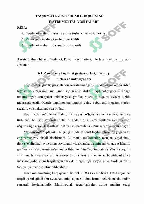 taqdimotlarni ishlab chiqishning intrumental vositalari