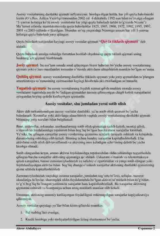 Asosiy vositalar hisobi (Moliyaviy hisob 1) 2