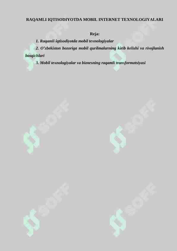 RAQAMLI IQTISODIYOTDA MOBIL INTERNET TEXNOLOGIYALARI