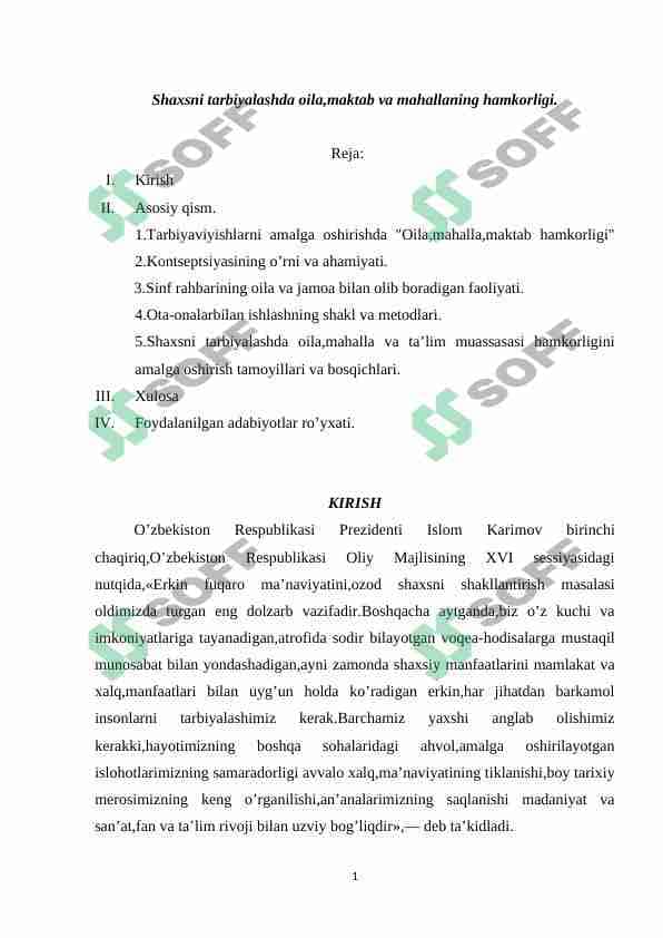 Shaxsni tarbiyalashda oila,maktab va mahallaning hamkorligi