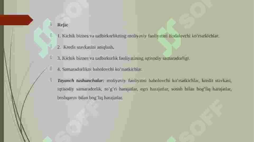 Kichik biznes va tadbirkorlik subyektlarining moliyaviy faoliyati tahlili. 2