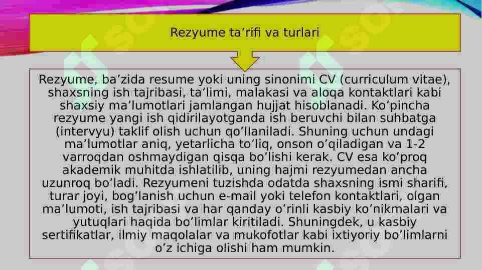 Rezume va uning turlari 2